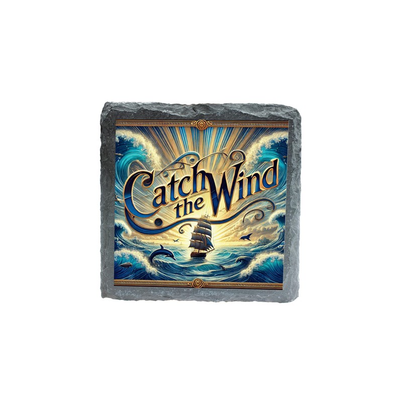Catch the Wind Design Slate Coaster with Waves and Sailing