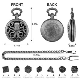Hshenjhu Mini DND Dice Set, 7-Piece Polyhedral Metal D&D Dice Set, Metal DND Dice with Hollow Steampunk Pocket Watch Case, Role Playing Board Game Accessories Dice, Gun Black