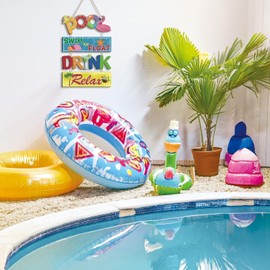 TOARTi 4PCS Wooden Pool Rules Signs Funny Pool Patio Sign Swim or Float Summer Pool Wood Sign Drink Relax Summer Party Decorations Beach Pool Wood Plaque