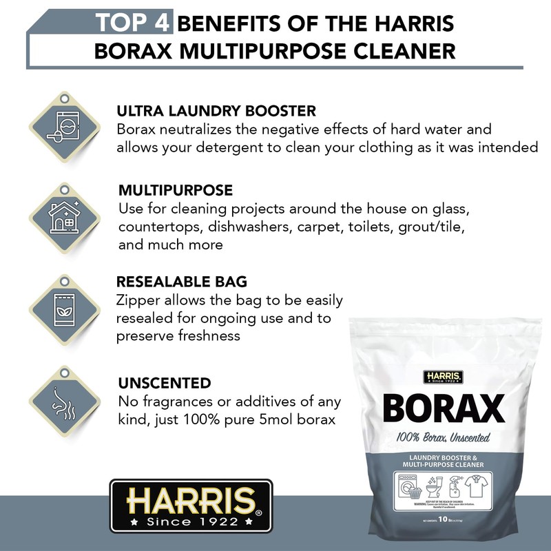 Harris Borax Powder Hard Water Laundry Booster and Multi-Purpose Cleaner,