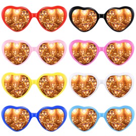 Vegena Pack of 8 Heart Effect Glasses, 3D Peach Heart Glasses Diffraction Glasses Retro Party Glasses for Costume Party Carnival Music Outdoor Party Bar Fireworks (Colour)