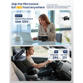 CHEFSPOT Electric Lunch Box, 37oz Portable Food Warmer with 12V/24V Car & 120V Home Plugs, Spill-Proof, BPA-Free, Dishwasher-Safe, No Microwave Needed, with Utensil Set & Carry Bag (Graphite Black)