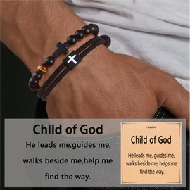 FIRAZIO 2PCS Christian Easter Gifts for Men, Easter Basket Stuffers Cross Bracelet for Men Birthday Confirmation Christian Gifts,Inspirational Faith Based Jesus Bracelets