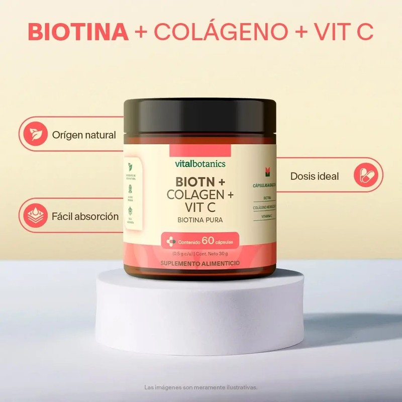 Biotina Pura Colageno Hidrolizado Con 60 Capsulas Sabor Sin sabor