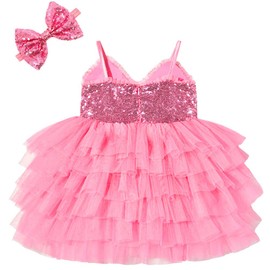 Cilucu Toddlers Flower Girls Dress Infant Sequin Tutu Dresses Kids Princess A-line Dress for Wedding Bridesmaid Girls Gown New Years Eve Gift Pink Valentine's Day Dress Size 18-24 Months