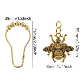 Bee Shower Curtain Hooks Rings for Bathroom, 12 Pcs Rust Proof Metal Decorative Gold Shower Rings for Garden Flower Nature Spring Summer Theme Bathroom Decor Home Curtain Hanger (Gold)
