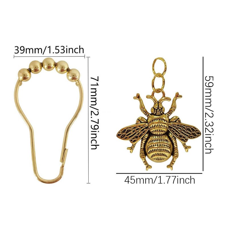 Bee Shower Curtain Hooks Rings for Bathroom, 12 Pcs Rust