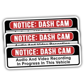 3pcs Notice Dash Cam Audio and Video Recording Black Stickers for Car, Truck Vinyl Water-Resistant Stickers Size 5x1.5in
