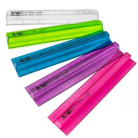 Ashton and Wright - 6 Inch / 15cm Raised Rulers - Shatter Resistant (Pack of 5, Transparent Mixed)