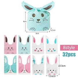 Pack of 32 8 Designs Gift Bags Easter Candy Bags Rabbit Ears Birthday Gift Bags for Children's Birthday Party Bags Children Party Christmas Candy Bag Gift Bag Party Bags