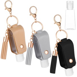 3Pcs Hand Sanitizer Keychain, Portable Empty Travel Bottle Keychain, Portable Leather Holder Travel Size Case With Refillable Bottle, for Toiletry Liquid Soap Lotion Shampoo