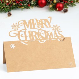 50Pcs Christmas Place Cards for Table, Merry Christmas Name Place Cards for Table Christmas, Kraft Table Name Cards Xmas Table Cards Christmas Table Settings Seat Cards for Wedding Party Decoration