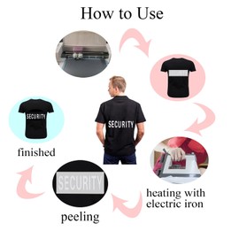 4 Pcs Heat Transfer Security Reflective Iron on Shirts Jacket Vest Back Heat Press Design DIY Design Silver Panel Patches Safety for Clothing Ultra Reflective Silver Letters