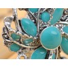 Alilang Adjustable Silvery Tone Faux Turquoise Stone Abstract Floral Flower