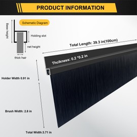 3-Pack Garage Door Brush Seal – CEPIA Black Bottom Sweep – Roll-Up Door Stripping, 2.80" Wide x 39.3" Long, Aluminum Alloy Base, Ideal for Exterior Doors and Industrial Use (118.1 in / 300 cm)