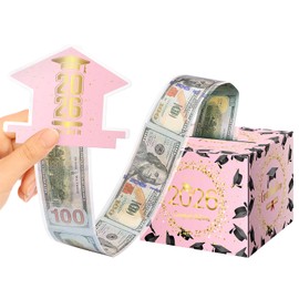 ysmile 2026 Graduation Money Box for Cash Gift, Congrats Grad Surprise Cash Pull Out Box Money Holder for Boy Girl - Pink Gold