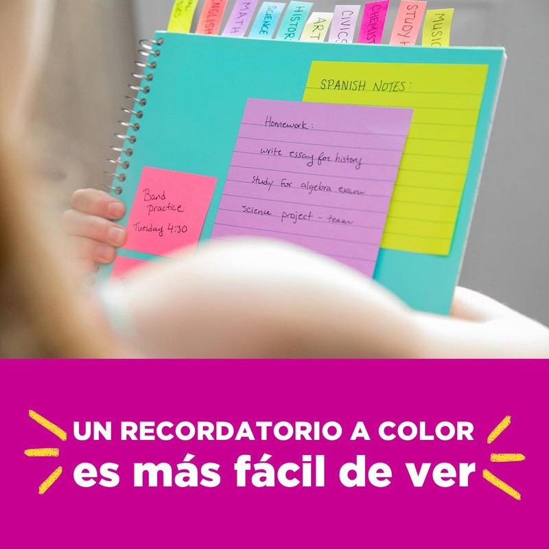 Post-it Notas Súper Adhesivas, Doble poder de adhesión, Colores Neón,