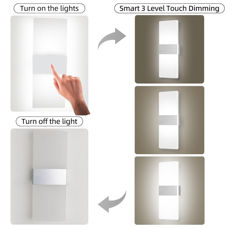 MEHIDFY Wall Sconces Sets of 2, Dimmable Touch Control Wall