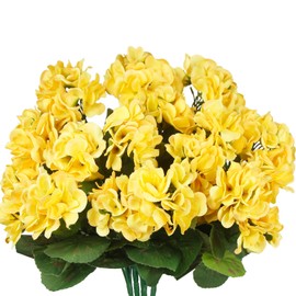 CISDUEO 4 Pcs Artificial Geranium Flowers for Outdoors Silk Geraniums Flowers Outdoor Yellow Geranium Bush Faux Flowers Geraniums for Outdoor Planters Home Decor Indoor Garden Patio Grave Cemetery