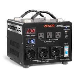 VEVOR Voltage Auto Converter Transformer, 5000VA, Heavy Duty Step Up/Down Power Transformer, 110V to 220V and 220V to 110V, with 3 US Outlets, 3 EU Outlets, LCD Display, Circuit Breaker Protection