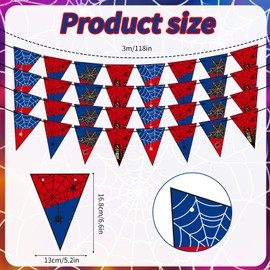 4pcs Spider Pennant Banner, Pre-Strung Spider Theme Birthday Party Decorations Cartoon Movie Hanging Bunting Triangle Flag for Boys Kids Baby Shower Backdrop Decor