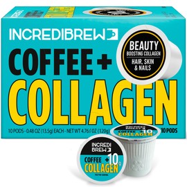 Incredibrew Coffee Keto Friendly with No Sugar; Medium-Dark Roast, Recyclable Pods, 10 Count Pods (1 Count (Pack of 10), Collagen)