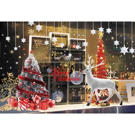 heekpek Window Stickers Double Sides Christmas Windows Decals Large Reindeer Christmas Tree Cling Resuable for Xmas Home Shop Party Decorations Double Layer Static Stickers (White)