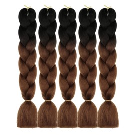 AIDUSA Ombre Braiding Hair 5pcs Synthetic Afro Braid Hair Extensions 24 Inch Color Hair for Women Braids Twist Crochet Braids 100g(#B29 Black to Brown)