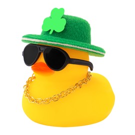 wonuu St. Patrick's Day Car Decorations Rubber Duck, Dashboard Green Shamrocks Hat Ducky for Car Ornament Accessories Ducks with Top Hat, Plastic Glasses, Chain