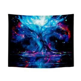 Roninkier Lebensbaum Wandteppich Psychedelic Wald - Mond Sonne Tapisserie Fluoreszierender-UV Wandbehang WandtüCher Schwarz ästhetik Wandtuch Dekor für Schlafzimmer Wohnzimmer,230x180cm