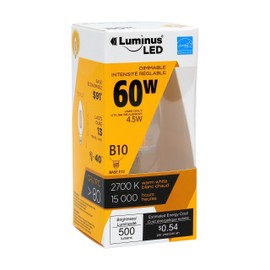 Luminus 4.5W LED 500 Lumens B10 E12 Base Dimmable Filament Bulb 2700K, Clear 6 Count (Pack of 1) PLF6502