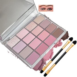 16-Color Pink & Brown Eyeshadow Palette with Brushes – Highly Pigmented Matte, Shimmer & Glitter Shades, Waterproof, Long-Lasting Nude Natural Eye Makeup for Women