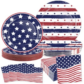 OuMuaMua 75 Pcs American Flag Patriotic Party Plates and Napkins, 4th of July Disposable Tableware Paper Set for Veterans, Election, July 4th Independence Day Party Supplies Decorations, Serves 25