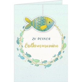 Grußkarte: Zu deiner Erstkommunion - mit Fisch-Anhänger