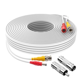 Omilik 1 Pack 50ft White BNC Video Power Cable Security Camera Cable Wire Cord for CCTV DVR Surveillance System with Connectors (BNC Female and BNC to RCA) (White, 50FT)