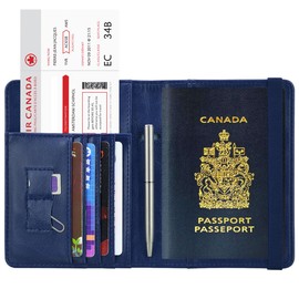 Passport Wallet Holder Cover - KINGMAS CA RFID Blocking Travel Passport Leather Case with Elastic band