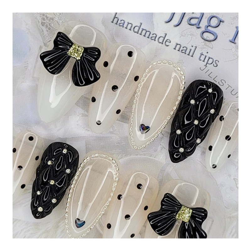 Dot emboss handmade nail tips - Square L / 도트엠보