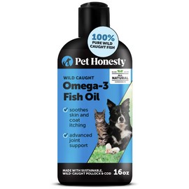 Omega 3 Fish Oil Supplement for Dogs & Cats (16oz), Wild Caught Omega 3 Fish Oil for Skin and Coat Health, Supports Shedding, Skin & Coat, Immunity, Joint, Brain & Heart, EPA + DHA