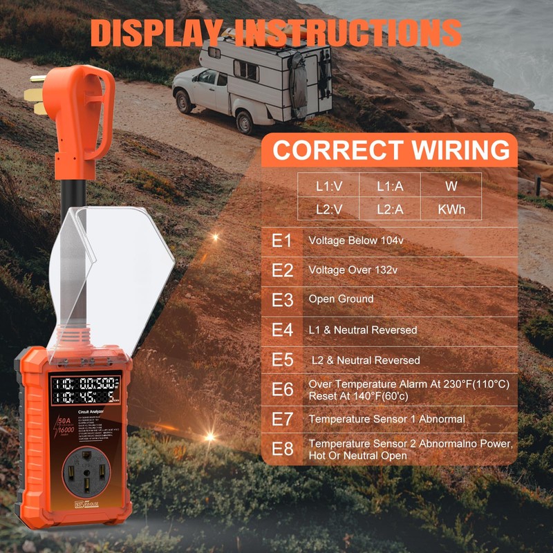 50 Amp RV Surge Protector 16,000J with Smart LED Display