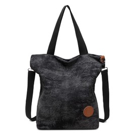 Jansben Women's Canvas Handbag, Shoulder Bag, Casual Multi-Purpose Shoulder Bag, Large for Work/ School/ Shopper, Casual, Daily Use Canvas, Black 02