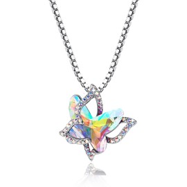 JETBON Silver Necklace for Girls Women, Dainty Simulated White Crystal Butterflyt Pendant Necklaces Gifts Jewellery Gifts for Girls Daughter Granddaughter Niece Birthday Christmas Graduation