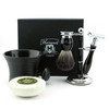 Pure black badger hair shaving set in black. The includes