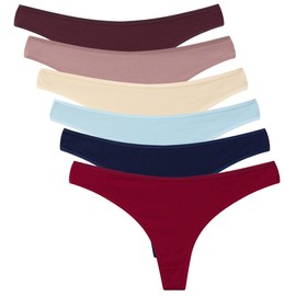 6 Pack Women's Thongs Cotton Breathable Panties Underwear Vintage Medium