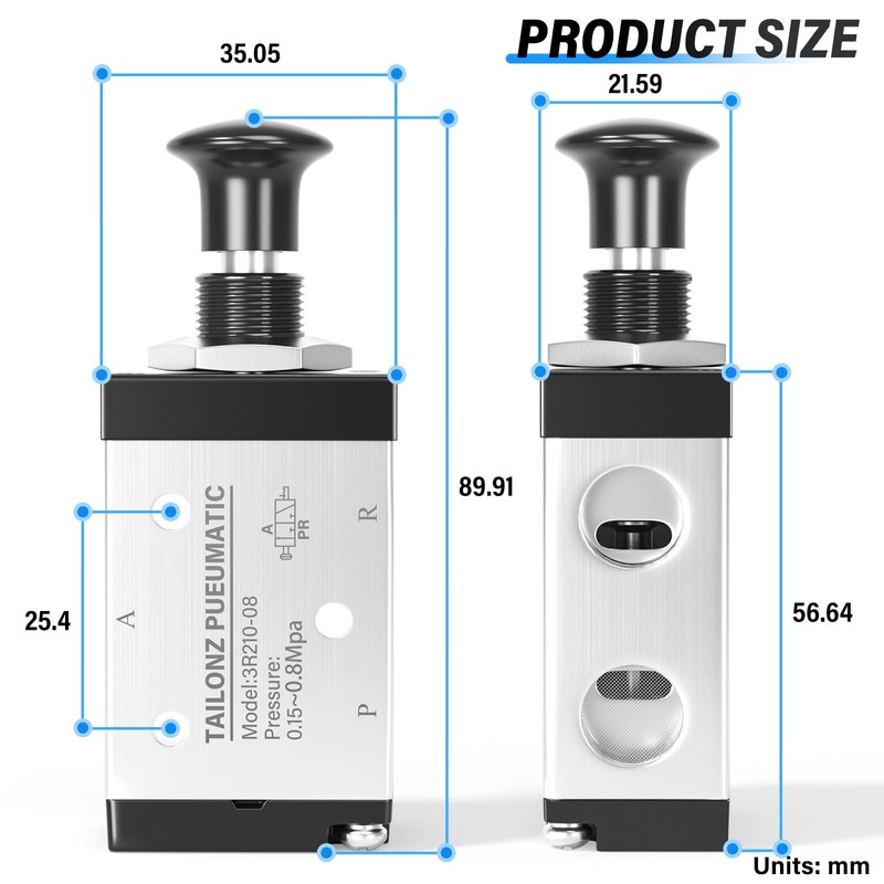 TAILONZ PNEUMATIC 1/4" BSP 3 Way 2 Postion Air Hand