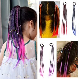 4 Pcs Colorful Hair Wigs Extensions Braids Hair Extensions Braids Extensions for Kids Adults Women Men Ponytails Recitals Party Stage Fancy Hair Easy to Wear