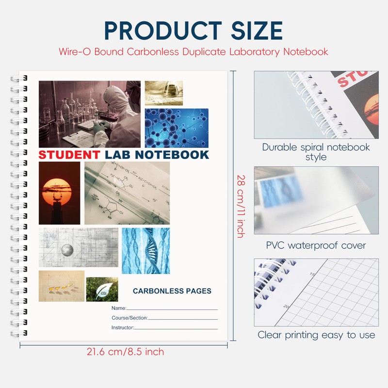 Yeplan Carbonless Lab Notebook - 8.5" x 11" Chemistry Notebook