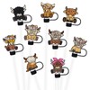 Whaline 9Pcs Acrylic Straw Covers Highland Cow Reusable Straw Topper