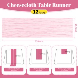 12 Pack Light Pink Table Runner 10Ft Cheesecloth Table Runner Boho Rustic Gauze Cheese Cloth Table Runners Romantic Long Sheer Fabric Tables Runners for Wedding Party Birthday Baby Shower