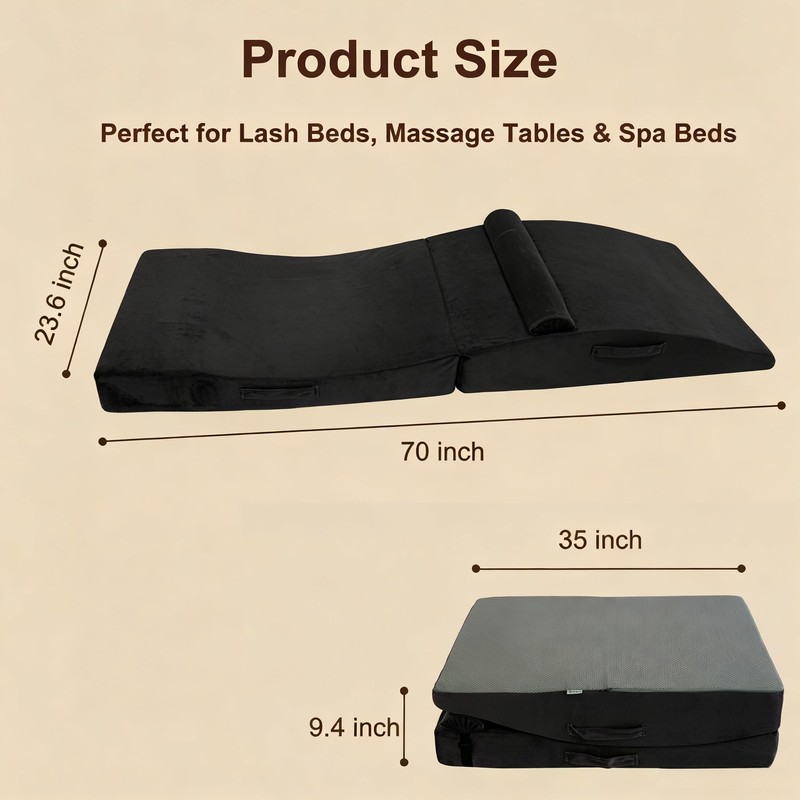 Givanlee Lash Bed Topper,Ergonomic Massage Table Pad,Foldable,23.6"W *70"L