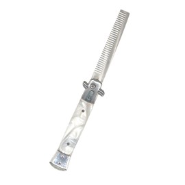 Foldable Pocket Comb, Stainless Steel Switchblade Comb Spring Jump Brush Switchblade Spring Pocket Oil Hair Comb Oil Hair Comb for Scalp Hair or Beard (Milky)